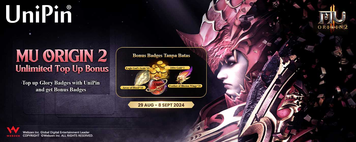 MU Origin 2 Unlimited Bonuses: Top Up Glory Badges on UniPin & Get Bonus Badges (TH)